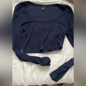 SHEIN Dark Blue Long Sleeve Crop Top